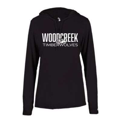 Woodcreek Baseball Dugout Ladies Long Sleeve Hood Tee with Logo #1 Thumbnail