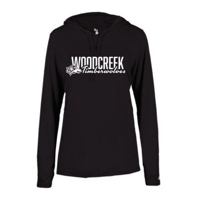 Woodcreek Baseball Dugout Ladies Long Sleeve Hood Tee with Logo #2b Thumbnail