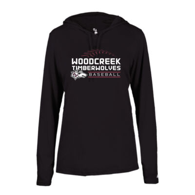 Copy of Woodcreek Baseball Dugout Ladies Long Sleeve Hood Tee with Logo #3 Thumbnail